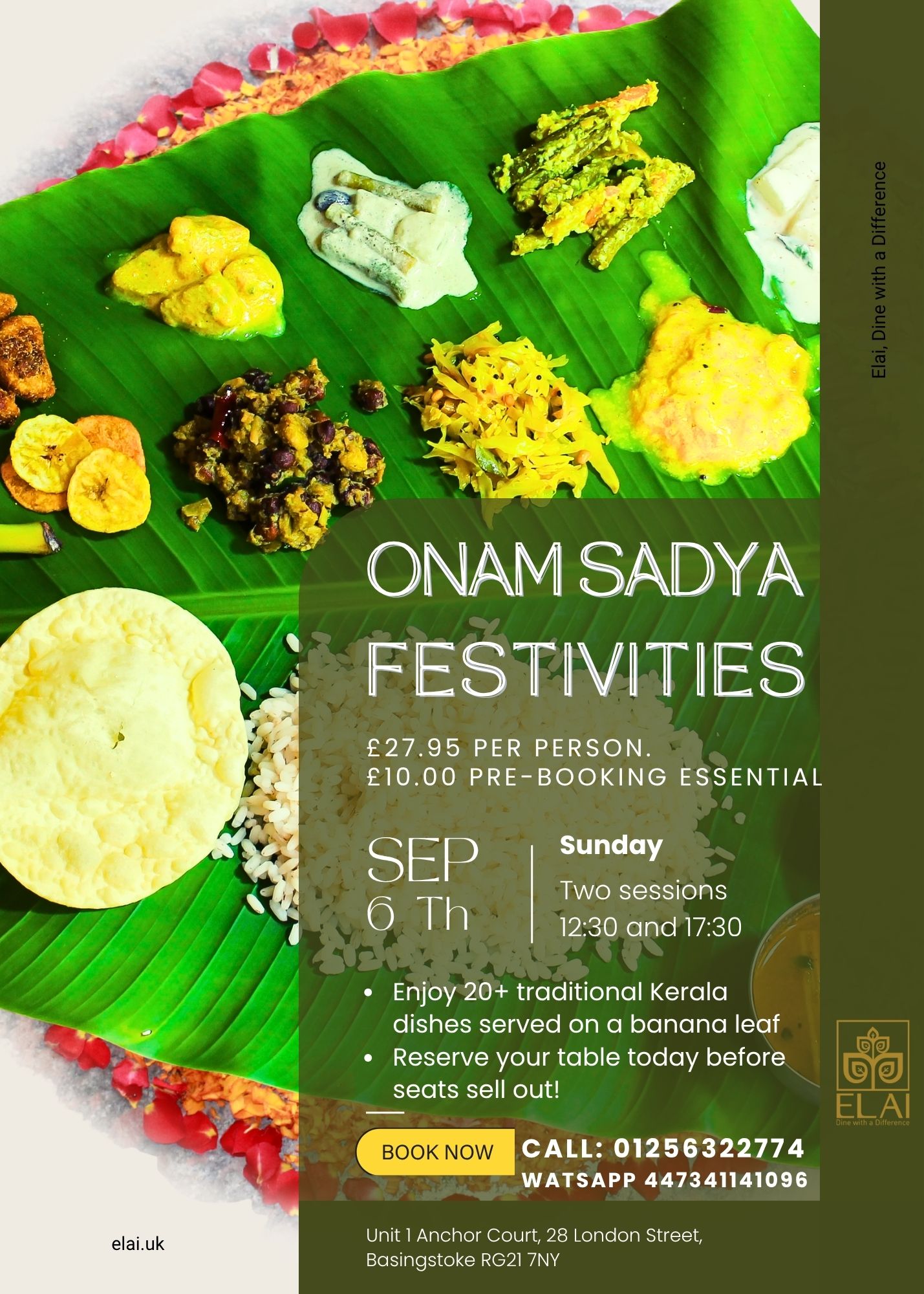  poster of best Vishu sadya near Basingstoke Elai indian restaurant