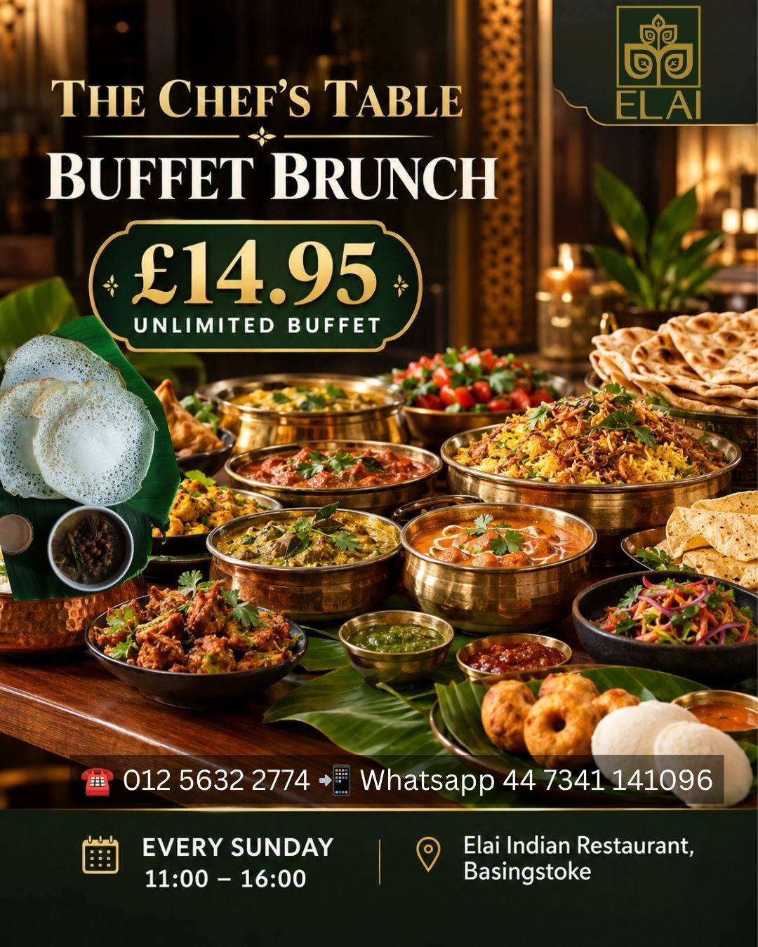 poster of Sunday Brunch Unlimited: 11:00 - 16:00 near Basingstoke Elai indian restaurant