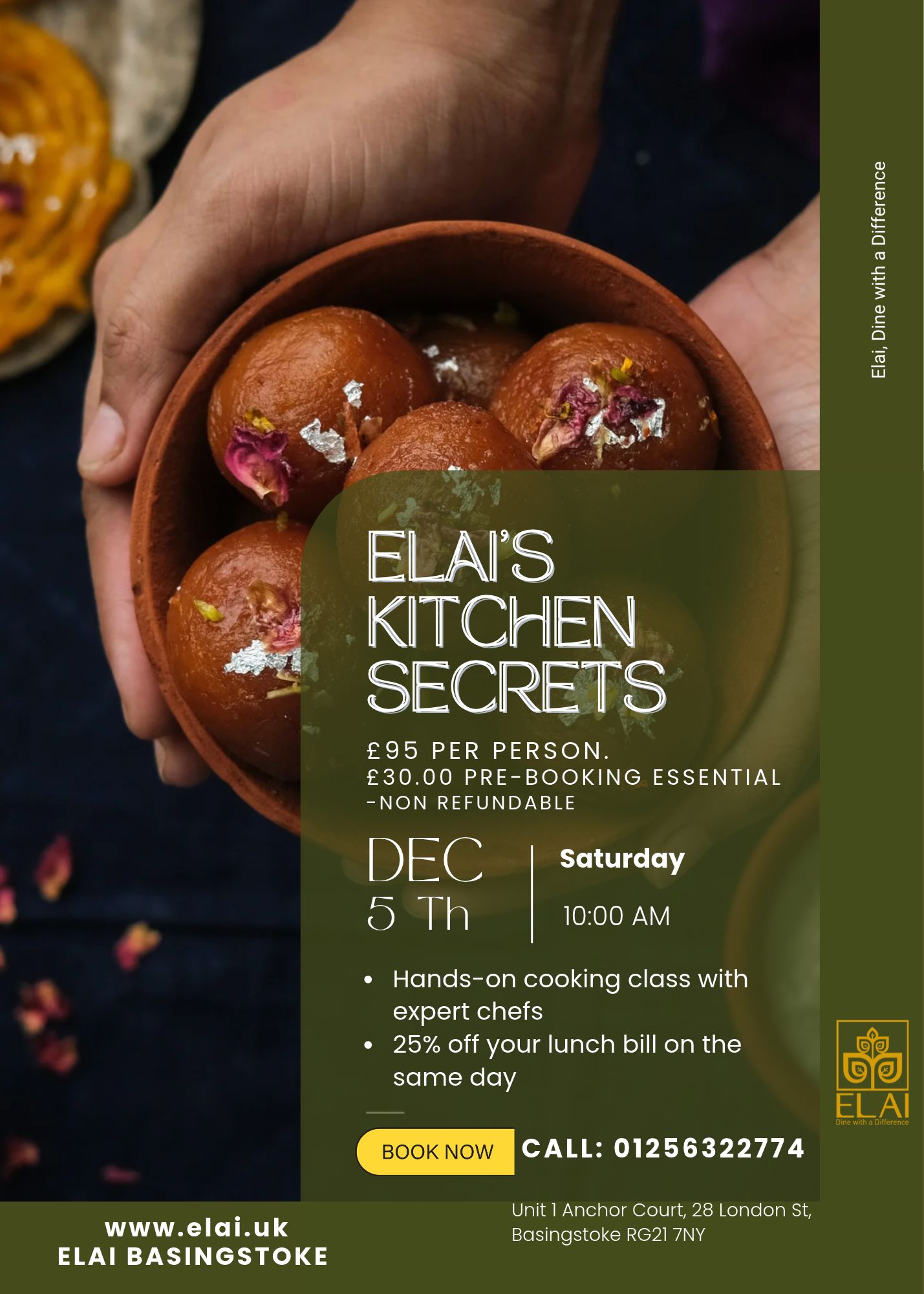  poster of cooking lessons and workshop near Basingstoke Elai indian restaurant